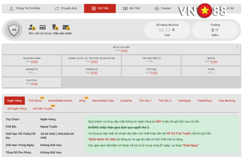 Hướng dẫn nạp tiền VN88 